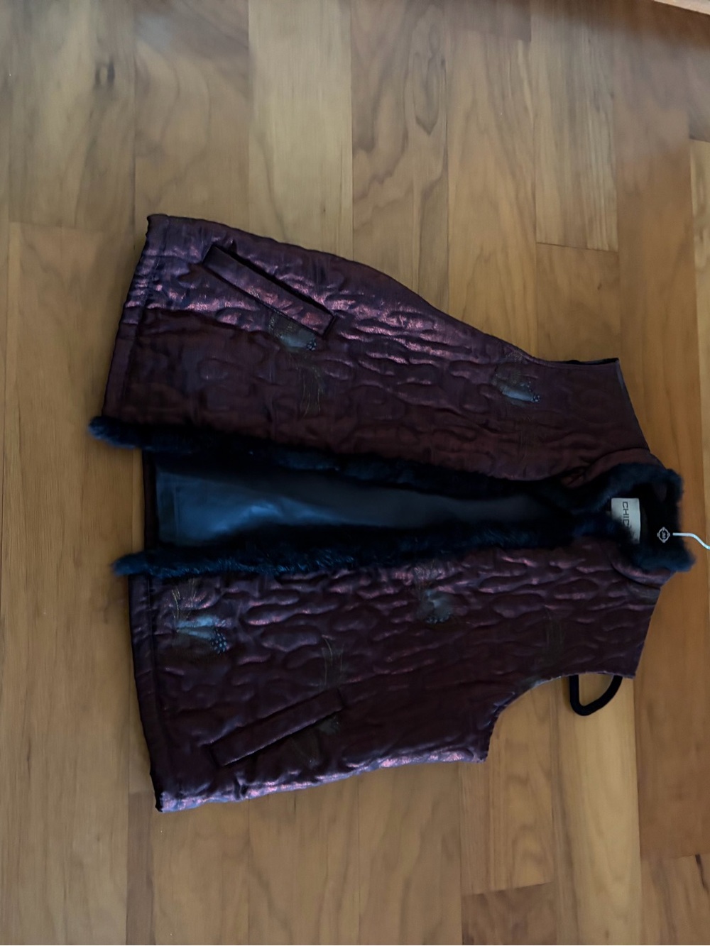 Chico's Quilted Vest in Deep Plum with Black Trim